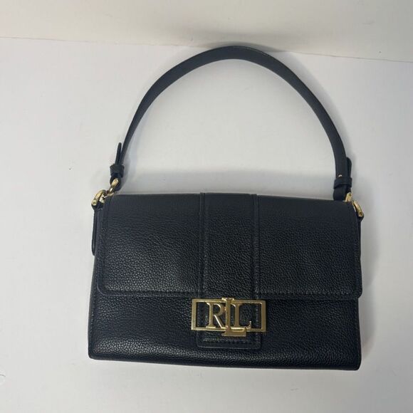 Lauren Ralph Lauren Spencer Black Pebbled Leather Shoulder Bag Gold Hardware - Picture 3 of 10